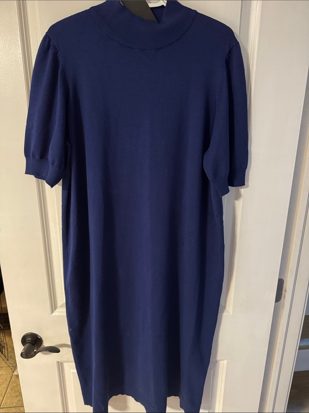 Classic Navy Midi Knit Dress with Mock Neck